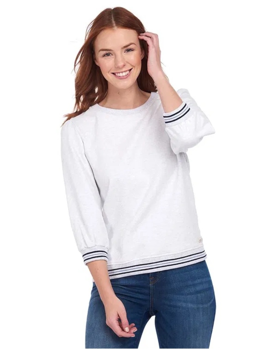 Barbour Pemberton Overlayer Crewneck Sweatshirt with Navy Stripe Trim | 4